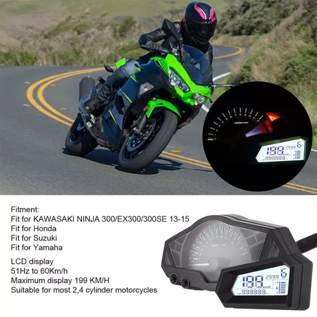 Motorcycle Digital LCD Backlight Odometer Speedometer Tachometer For Ninja 300 3