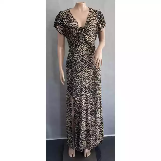 Oasis Dress Women 16 Plus Animal Print Leopard Midi Split Hem Tie Front Ruffle