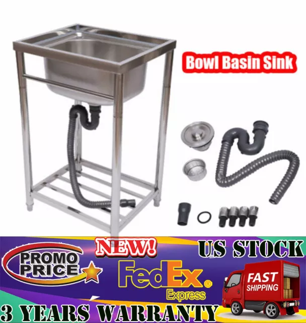 1 Compartment Commercial Sink Stainless Steel for Kitchen 7.87in Depth