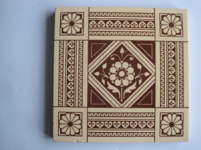 ANTIQUE VICTORIAN MINTONS 6" BROWN ON BUFF AESTHETIC  DESIGN WALL TILE c1885