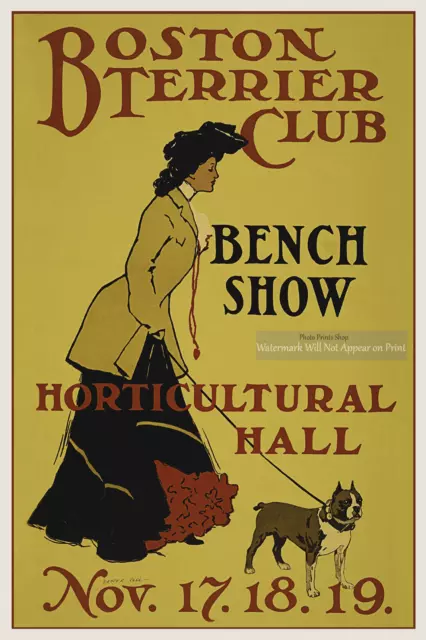 Boston Terrier Club Dog Show Poster, Woman & Dog, Wall Art Poster -Dog Lover