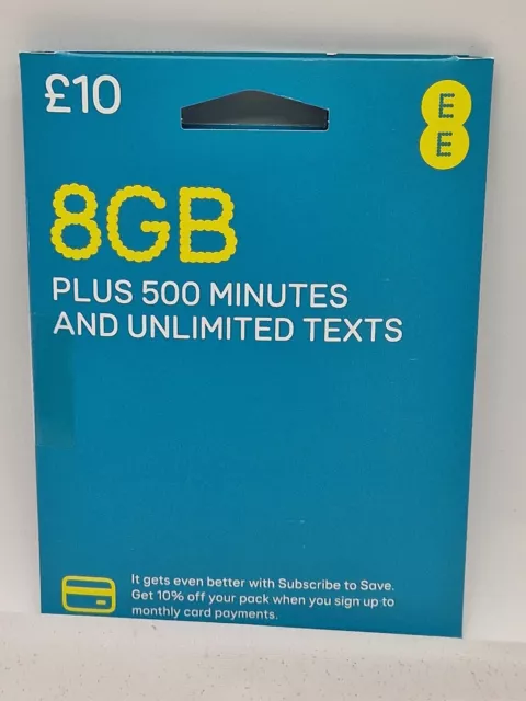 EE Sim Card Pay As You Go £10 Pack Gets 8GB Data Unlimited SMS Mini Micro Nano