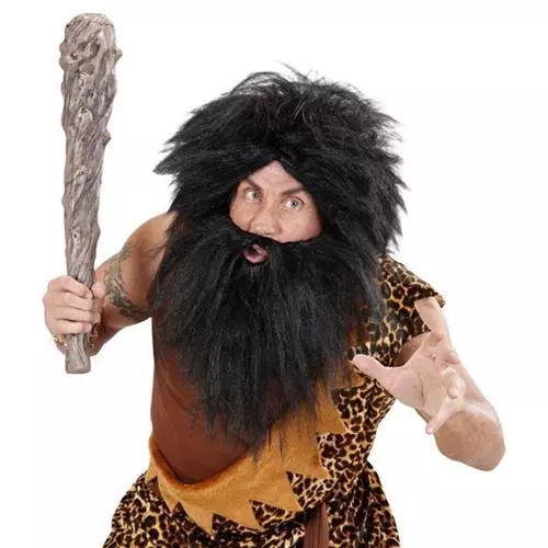 Neandertaler Perücke mit Vollbart -schwarz-  Steinzeit Urzeit Wilder Kostüm 7030