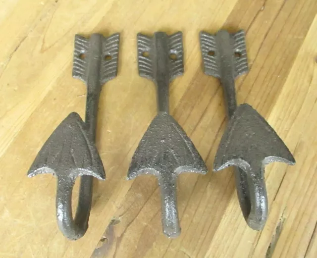 5 Cast Iron Arrow Hooks Feather Wall Mount Rustic Coat Hall Tree Hat Hardware 3