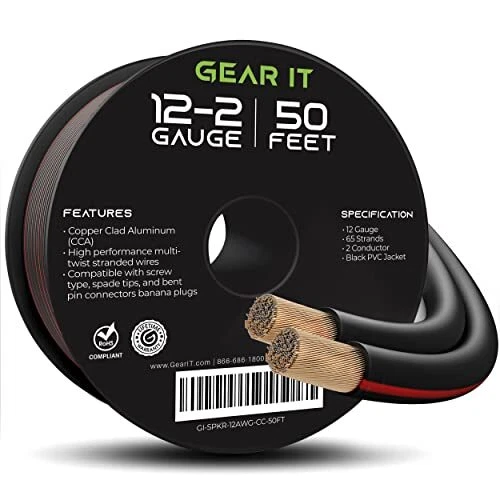 12AWG Speaker Wire, Pro Series 12 AWG Gauge Speaker Wire Cable (50 Fee...