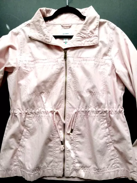 Old Navy Pink Utility Jacket Full Front Zip with Drawstring Waist Size L