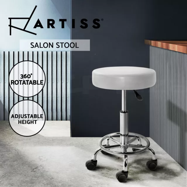 Artiss Round Salon Stool Swivel Barber Hair Dress Chair Hydraulic Lift PU White