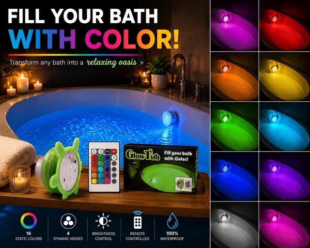 LED BATH OR spa light with remote control to change colour battery ...