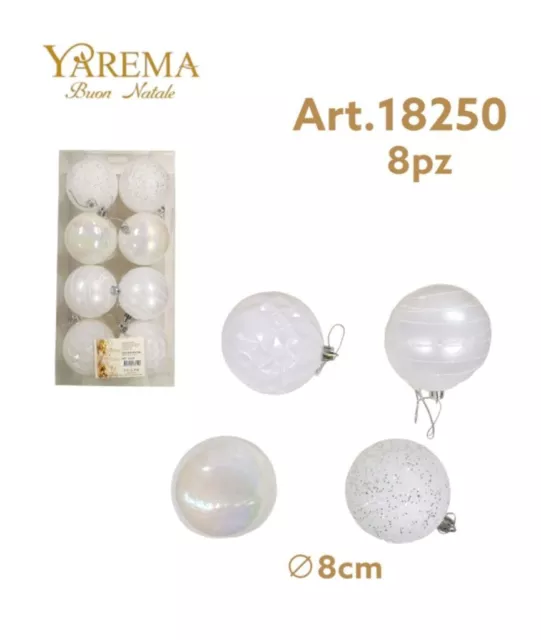 Serie Set 8 Pezzi Palle Palline Albero Di Natale Bianco 8cm Addobbi bal