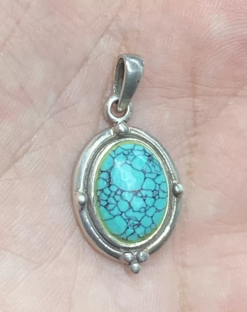 Charles Winston Signed Sterling Silver & Turquoise Dangle Pendant