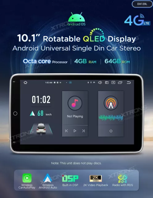 XTRONS DX120L AUTORADIO 1 DIN GPS 10.1" QLED ANDROID 13 WiFi 4G CARPLAY 4GB RAM