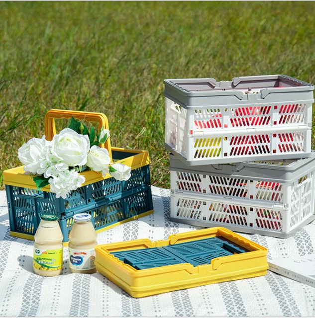 2PCS Folding Plastic Storage Shopping Basket Crate Caravan Camping NEW Motorhome