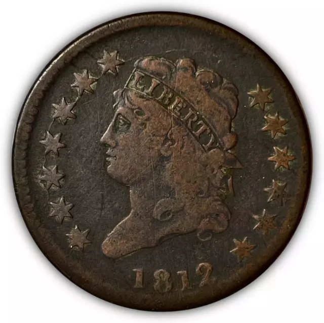 1812 Small Date Classic Head Large Cent Fine F Coin #4955