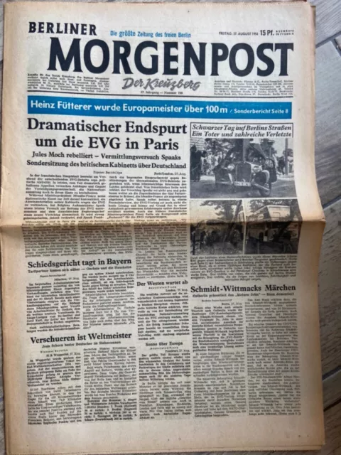 Historische Zeitung / Geburtstagszeitung  Berliner Morgenpost 27. August 1954