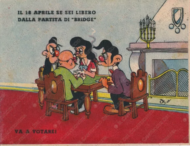 1948 Votazioni 18 Aprile Propaganda politica vignette cartoncino