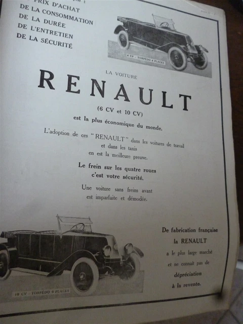 RENAULT 6 et 10 CV automobile 13 publicité papier ILLUSTRATION 1925 col