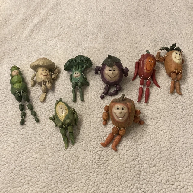 SET OF 8 Vintage 80's Anthropomorphic Resin Fruit & Vegetable Shelf