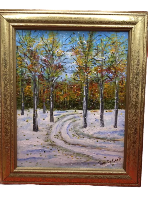 Original Artist Signed Painting Snowy Walk In The Woods Acrylic On Canvas 10x12