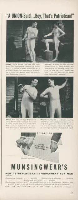 1941 Munsingwear Underwear Union Suit Longies Stretchy Seat Vintage Print Ad L5