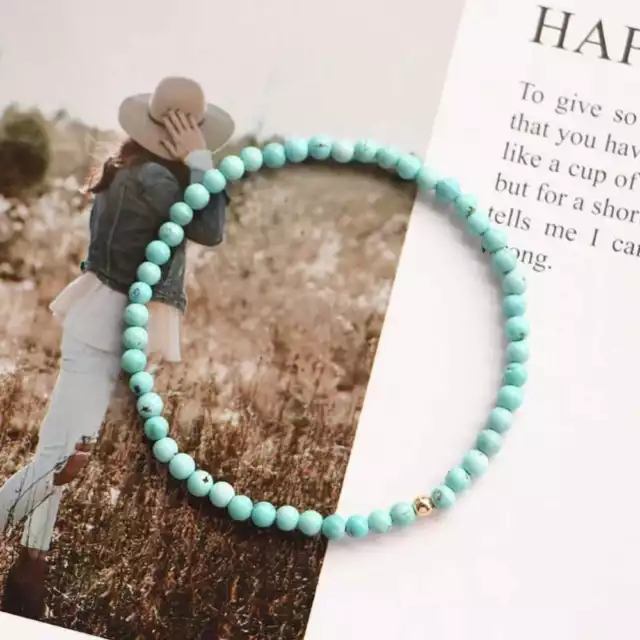 Bracelet manchette 4 mm perles turquoise naturelles chanceuses spiritualité sept chakras 3