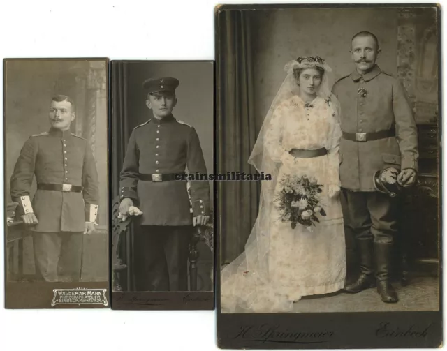 3x Orig. Kabinett & CdV Foto Soldaten in EINBECK Hochzeit Pickelhaube Frau