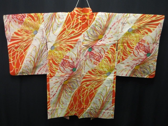 7460 Silk Vintage Japanese Kimono Haori Jacket Blooming Chrysanthemum Meisen