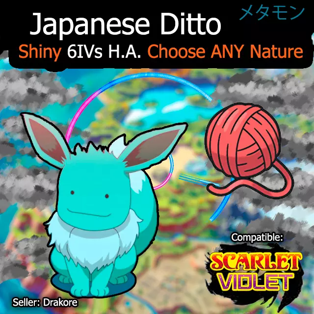 ✨Shiny Japanese 6IV Ditto Masuda ✨Pokemon Scarlet and Violet Escarlata  Purpura