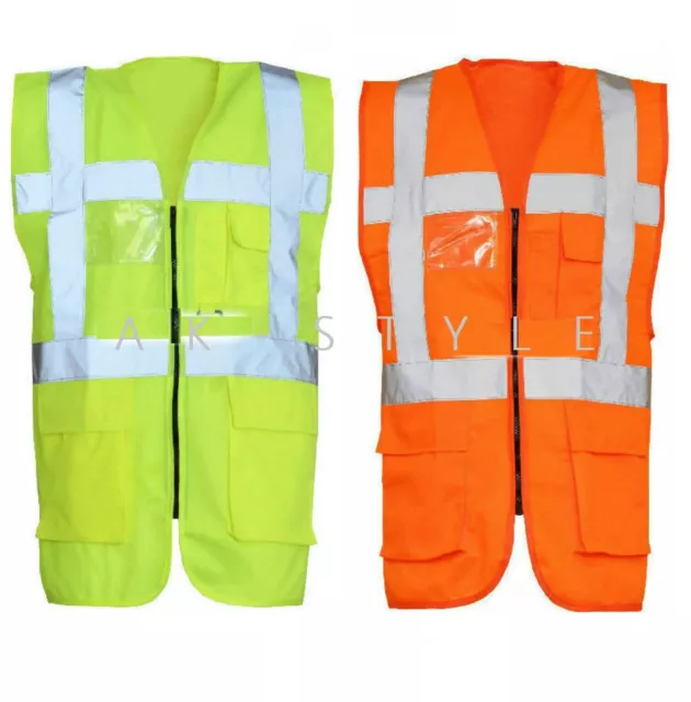 Hi Vis Vest Yellow Orange High Viz Visibility Waistcoat Jacket Safety Work