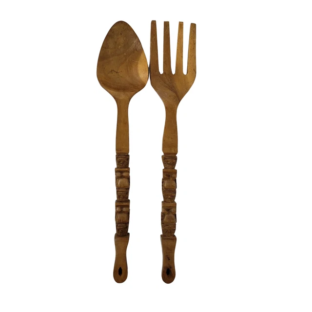 Vintage Giant Tiki Carved Wooden Spoon & Fork Wall Art Hanging Aztec Style 2FT