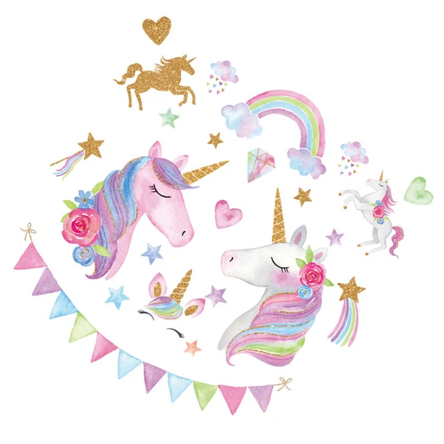 Stickers Muraux Licorne Et Arc-en-Ciel - Déco Chambre Fille, Enfant - Autocollants Décoratifs Faciles à Poser