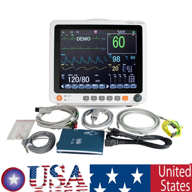 Portable 12.1" Touch Patient Monitor Vital Signs ECG NIBP RESP TEMP SPO2 PR