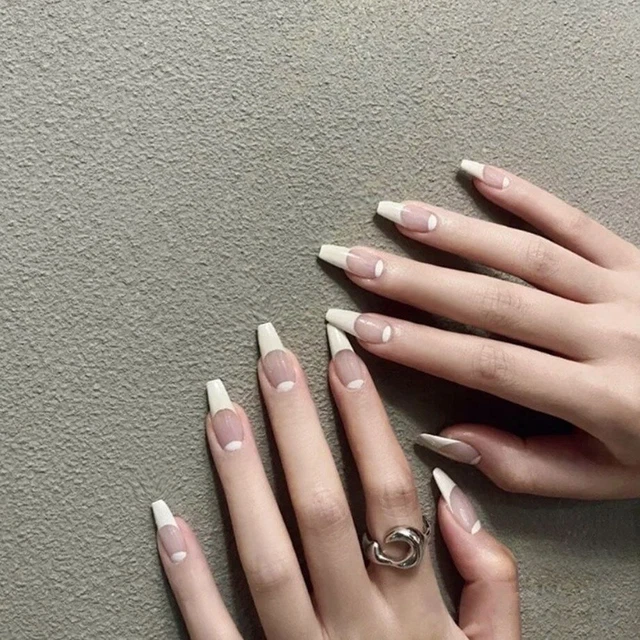 Faux clou de cercueil français blanc Faux ongles Portable Pointe des ongles