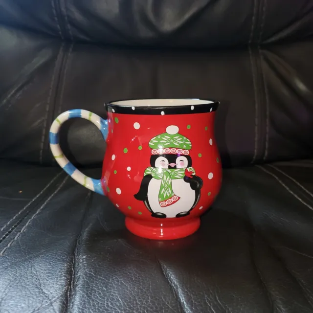 Temptations By Tara Winter Whimsy Christmas Mug Red W/ Penguin 16 Oz Coffee Cup