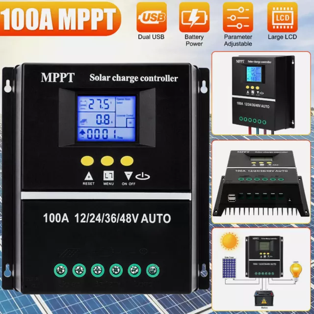 60-100A MPPT SolarLaderegler 12V-48V Photovoltaik Ladegerät Controller LCD USB