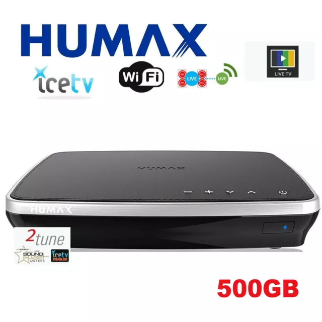 Humax 2TUNE Twin Tuner Quad HD Digital TV Recorder 500GB PVR Ice TV