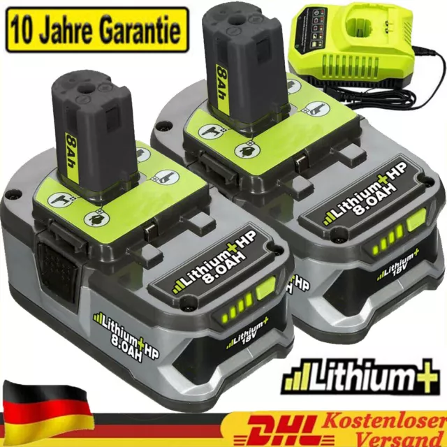 2x 18V 12,0Ah Akku für RYOBI One Plus Lithium HP RB18L50 P108 Batterie/Ladegerät