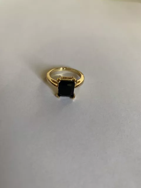RECTANGLE Black Sapphire Crystal Ring yellow Rhodium Plated Size 7.5-R6512