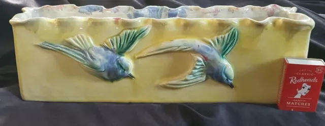 Exquisite John Castle Harris Australian Pottery Trough Vase With Applied Birds.