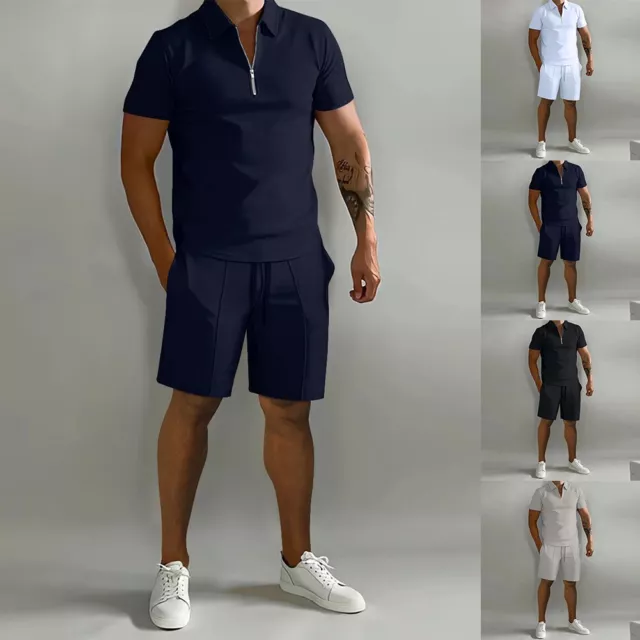 Hot Men Summer Outfit 2-Piece Set Sweatsuit Short Sleeve T Shirts and  Shorts Set