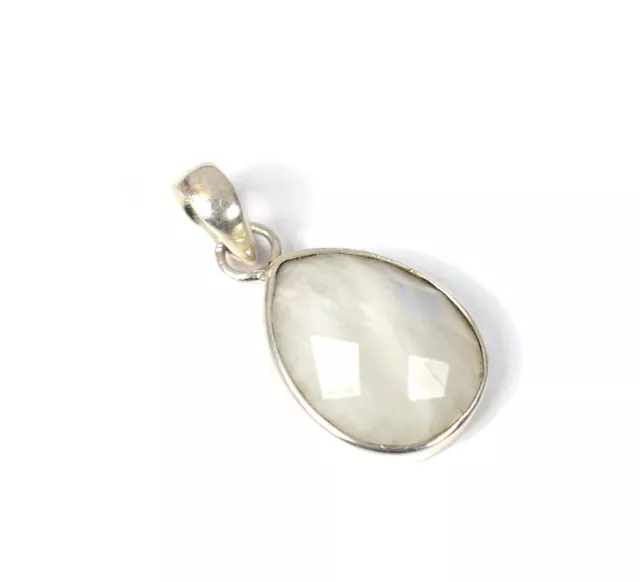 925 Solid Sterling Silver Cut White Rainbow Moonstone Pendant-1.3 Inch B