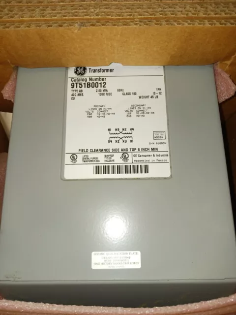 New Ge 2 Kva 1 Phase Transformer 240 X 480 Hv 120/240 Lv 9T51B0012