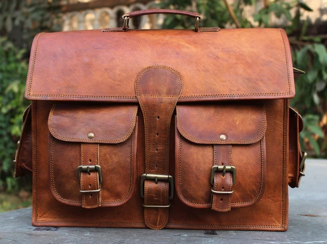 Sac Messager Vintage En Cuir De Chèvre Fait Main - Taille 16", Réglable, Résistant à L'eau