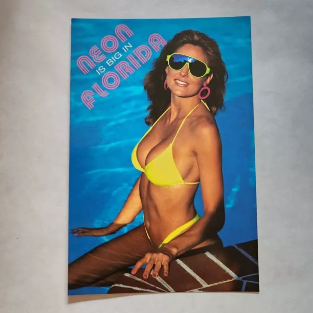 Vintage Florida Girl Postcard Female Bikini Model Risque Neon 1980s Pin Up