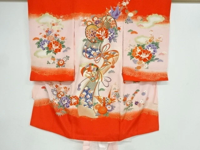 40556# Japanese Kimono / Kimono For Girls (W/Juban) / Kinsai / Drum & Flower