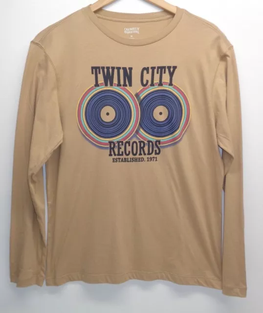 Cremieux Size Medium TWIN CITY RECORDS Tan Long Sleeve T-Shirt New Mens Shirt