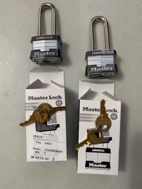 Master Lock (3KALH) 2" Height Open Shackle Keyed-Alike Silver Padlock - Lot of 2