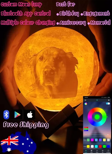 3D Pet Memorial Moon Lamp Table Moonlight Night Light Smart Dog Cat Phone App