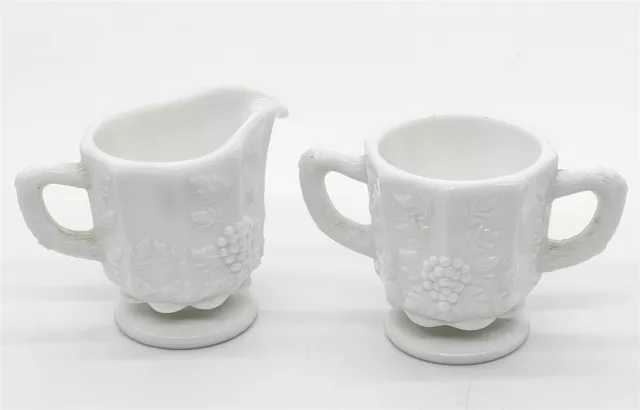 ThriftCHI ~ Westmoreland Milk Glass Cream & Sugar Set Paneled Grape