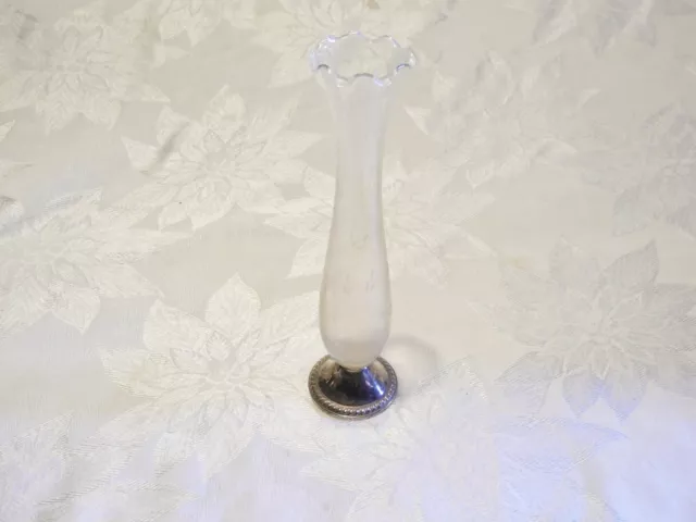 Etched Glass Bud Vase with Raimond Weighted Sterling Base, 10"