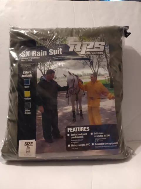 SX Rain Suit PVC Heavy Duty Coat Pants Green (XL) Fit Over Clothes RPS Outdoor